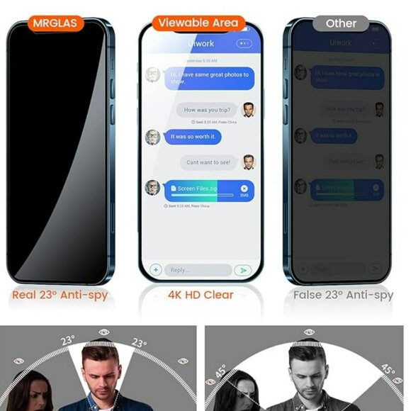 MRGLAS 2-Pack Privacy Screen Protector + 2 Camera Protectors - iPhone 12 Pro Max - Picture 3 of 9